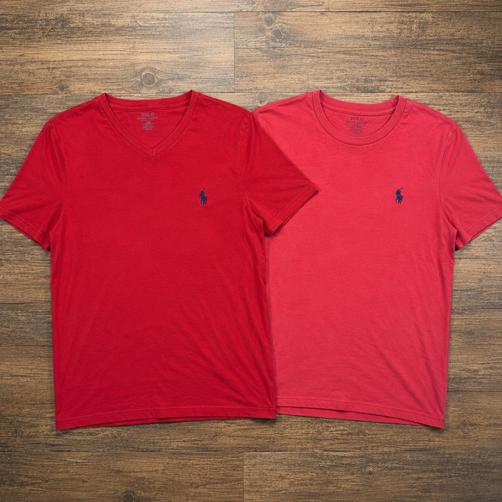 Polo Ralph Lauren T Shirt Lot 2 Mens Medium Red Crew Neck V Neck Pony Logo Tee